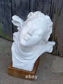 Ancient Bust of Woman Ceramic ART DECO Sculpture Statue signed era Adnet