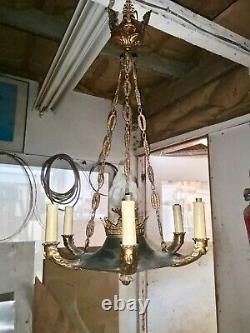 Ancient Empire Bronze Chandelier With 2 Patinas And 6 Branches Heads Of Women
