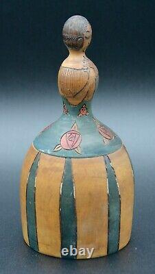 Ancient Powder Box Figure Woman In Wood Sculpted Painted Art Deco