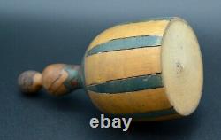 Ancient Powder Box Figure Woman In Wood Sculpted Painted Art Deco