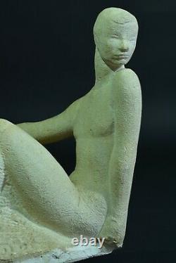 Ancient Sculpture By Henri Duler Young Assise Art Deco Pierre