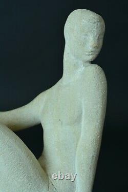 Ancient Sculpture By Henri Duler Young Assise Art Deco Pierre