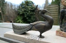 Ancient Sculpture Regule Woman Birds Marble Art Deco