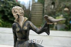 Ancient Sculpture Regule Woman Birds Marble Art Deco