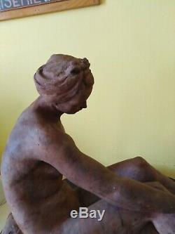 Ancient Sculpture Terracotta Bust Art Deco Woman Naked With Headband Statue 1942