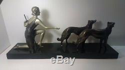 Ancient Statue Art Deco Woman With Greyhound