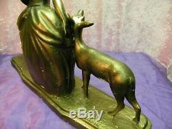 Ancient Statue Plaster Art Deco Signed Numbered Woman With Pets Not Bronze