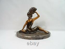 Ancient Statue Woman A The Eventail Signee Balleste Regule And Marble Art Deco