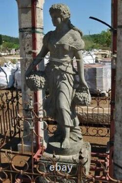 Ancient Statue Woman With Grapes Art Populaire En Pierre
