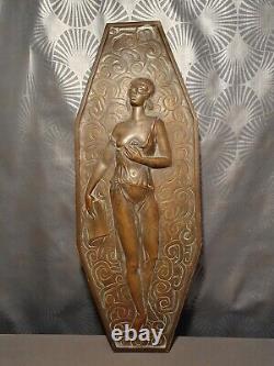 Ancient bronze bas-relief plaque Art Deco sculpture woman with 2 different faces