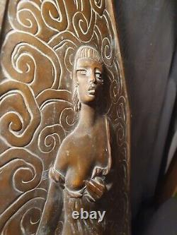 Ancient bronze bas-relief plaque Art Deco sculpture woman with 2 different faces