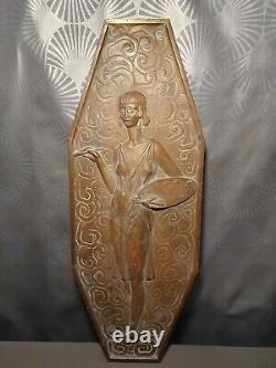 Ancient bronze bas-relief plaque Art Deco sculpture woman with 2 different faces