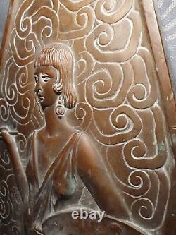 Ancient bronze bas-relief plaque Art Deco sculpture woman with 2 different faces