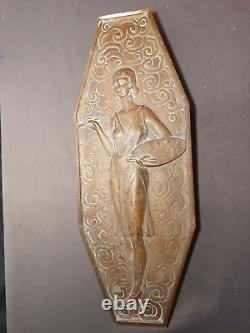 Ancient bronze bas-relief plaque Art Deco sculpture woman with 2 different faces