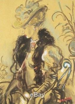 Andre Collot Drawing Painting Watercolor Portrait Woman Elegant Art Deco Annees 20