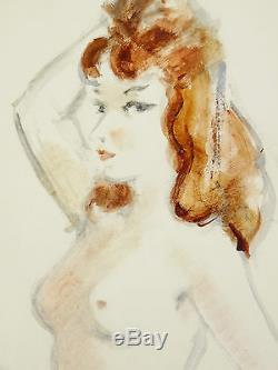 André Dignimont (1891-1965) Large Women's Watercolor Nude 64 X 50 CM Nude Nacht