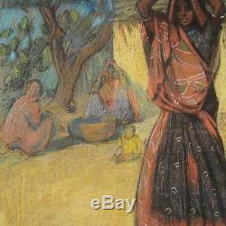 Andree Karpeles Pastel Indian Woman Table Travel India Art Deco Indian Drawing