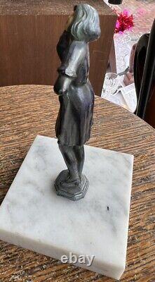 Antique Art Deco Flapper Figurine Paperweight Woman Statuette Rare Marble 1930s