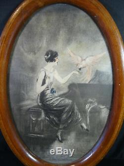 Antique Prints Deco Woman Parrot Art Milliere