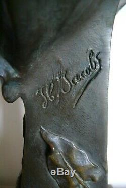 Antique Sculpture Bronze Statue Young Woman Signed H Jacobs Epoque 1900/10