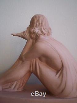 Armand Godard Terracotta Woman Dove Art Deco Statue 1930 Terra Cotta Sculptu