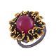 Art Deco 18 Carat Yellow Gold Cocktail Ring With Genuine Ruby Flower Women's Jewelry