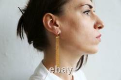 Art Deco 18k Gold Yellow On Gland Pendants Ears With Channel Earlobe Women