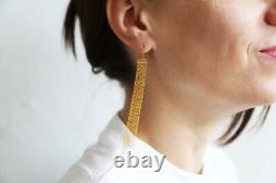 Art Deco 18k Gold Yellow On Gland Pendants Ears With Channel Earlobe Women