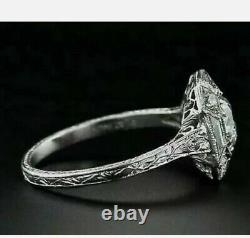 Art Deco 2 Ct Diamond Round Halo Woman Engagement Ring 14k White Gold Finish