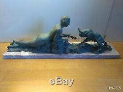 Art Deco 30s Sculpture Naked Woman Signed The Goat Regulates Limousin & Marble