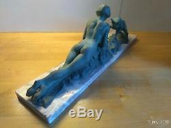 Art Deco 30s Sculpture Naked Woman Signed The Goat Regulates Limousin & Marble