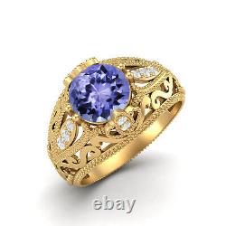 Art Deco 7 MM Round Tanzanite 10k Yellow Gold Filigree Women's Wedding Ring