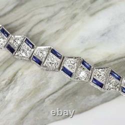 Art Deco 8.00 Ct Diamond Vintage Sapphire Bracelet 14k White Gold On