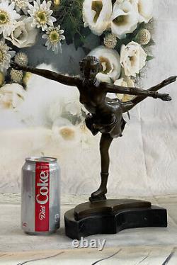 Art Deco Bronze Figure Of A Female Skating Skating Woman On Solid Marble Base