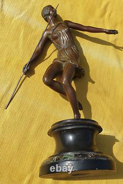 Art Deco Bronze Sculpture of a Semi-Nude Woman Throwing a Javelin, Signed Josselin