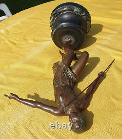 Art Deco Bronze Sculpture of a Semi-Nude Woman Throwing a Javelin, Signed Josselin