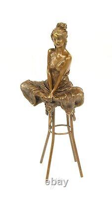 Art Deco Bronze Sculpture of a Semi-Nude Woman on a Stool after Pierre Collinet