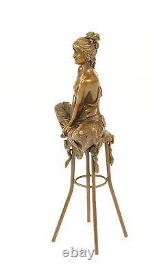 Art Deco Bronze Sculpture of a Semi-Nude Woman on a Stool after Pierre Collinet