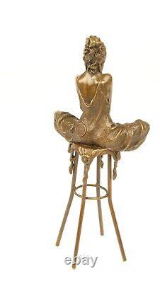 Art Deco Bronze Sculpture of a Semi-Nude Woman on a Stool after Pierre Collinet