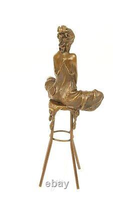 Art Deco Bronze Sculpture of a Semi-Nude Woman on a Stool after Pierre Collinet