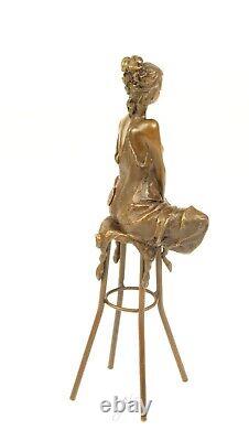 Art Deco Bronze Sculpture of a Semi-Nude Woman on a Stool after Pierre Collinet