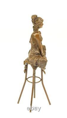 Art Deco Bronze Sculpture of a Semi-Nude Woman on a Stool after Pierre Collinet