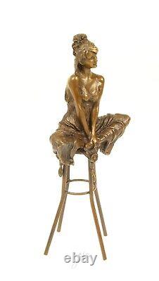 Art Deco Bronze Sculpture of a Semi-Nude Woman on a Stool after Pierre Collinet