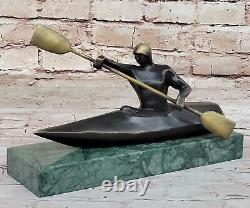 Art Deco Bronze Statue of Abstract Female Woman on Canoe Boat Sculpture Deal