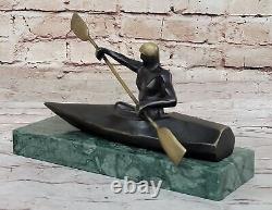 Art Deco Bronze Statue of Abstract Female Woman on Canoe Boat Sculpture Deal