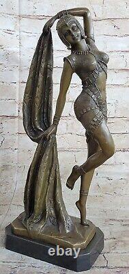 Art Deco Bronze Woman Signed Chiparus Museum Quality On Base Marble