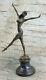 Art Deco Bronze Woman Signed Chiparus Museum Quality On Base Marble