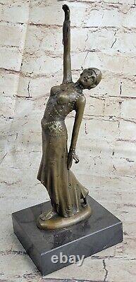 Art Deco Bronze Woman Signed Chiparus Museum Quality On Marble Base