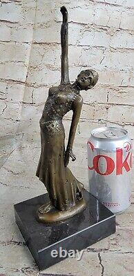 Art Deco Bronze Woman Signed Chiparus Museum Quality On Marble Base