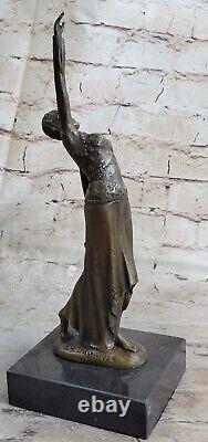 Art Deco Bronze Woman Signed Chiparus Museum Quality On Marble Base